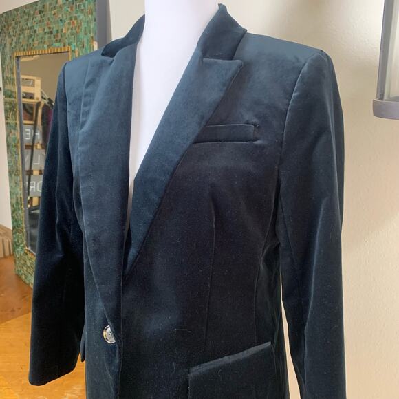 J. Crew Size 10P Petite Velvet Blazer Jacket Navy Blue Single Button Career - Picture 3 of 11